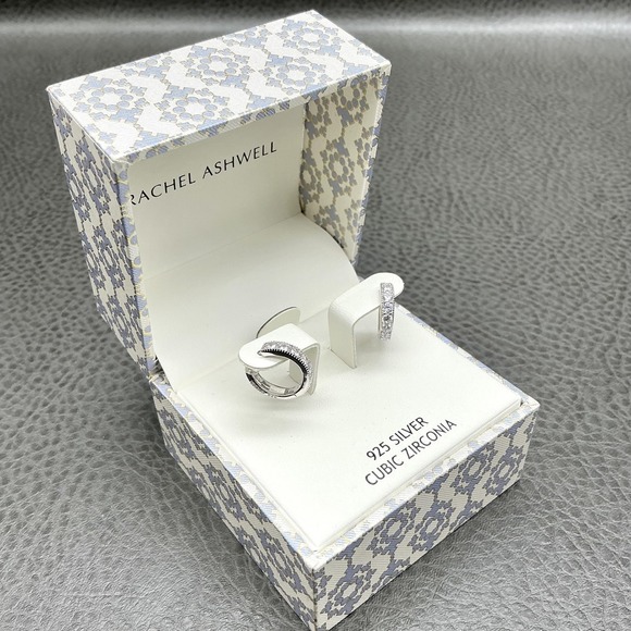Rachel Ashwell 925 Silver Cubic Zirconia Hoop Earrings Elegant Gift Boxed New - Picture 4 of 6